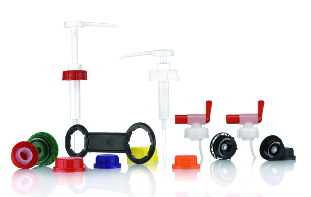 Schraubverschlüsse, Schlüssel und Dosierpumpen für Kanister, HDPE